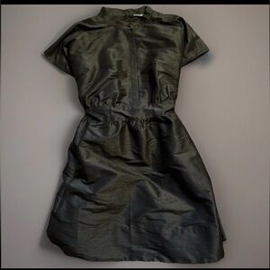 ESHAKTI Dress Womens Size 12-24 Black Taffeta Wrap Around Mock Neck Full Skirt